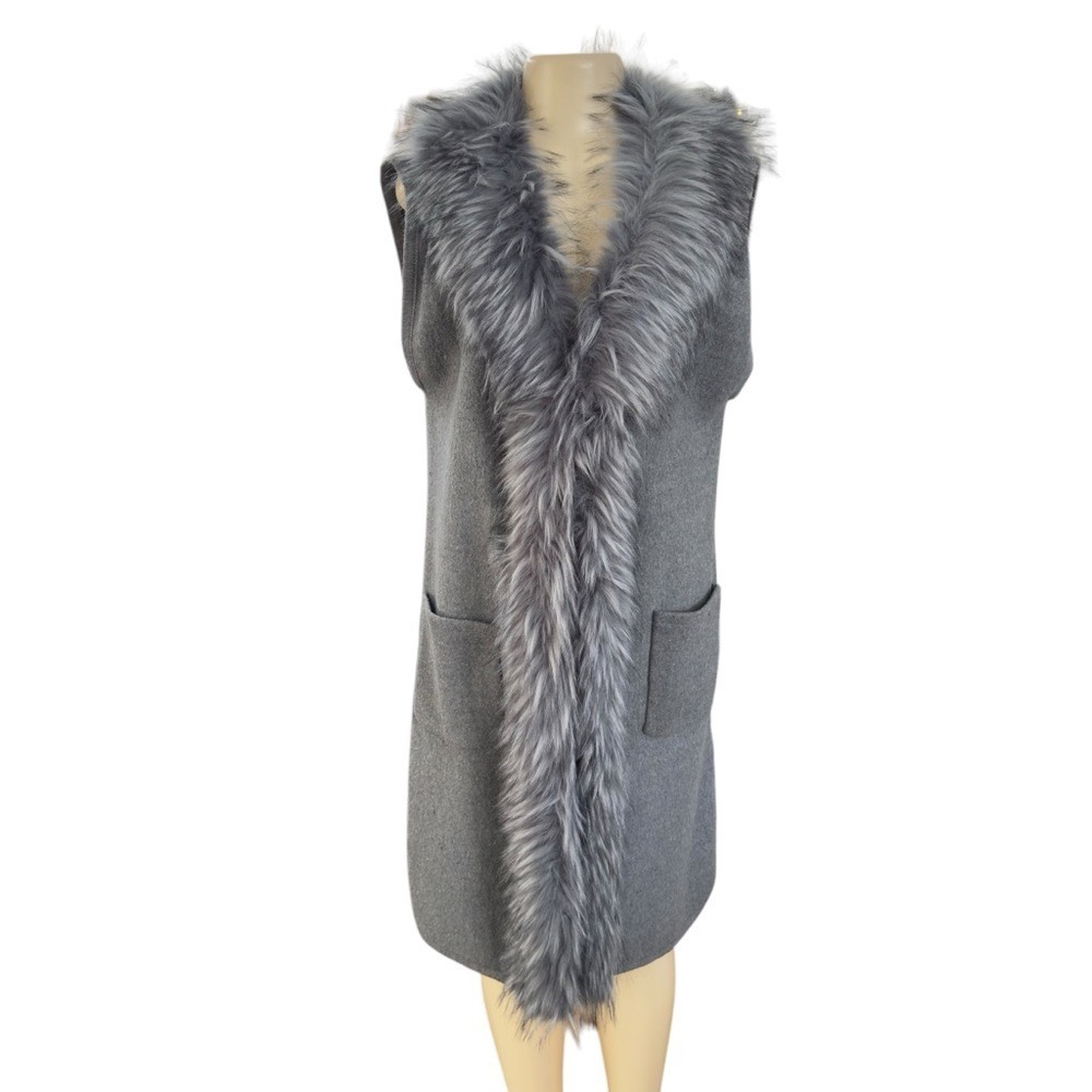 Sioni Gray Faux Fur Trim Vest
